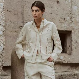 Zara Embroidered Linen Blend Shirt